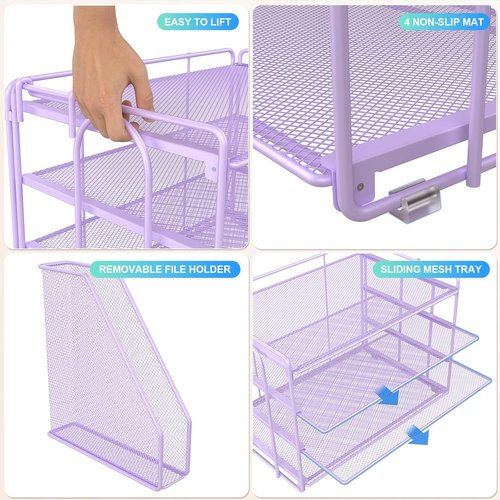 Gianotter 4-Tier Paper Organizer - Stylish Purple Desk Organizer with Magazine Holder & Office Storage Solutions