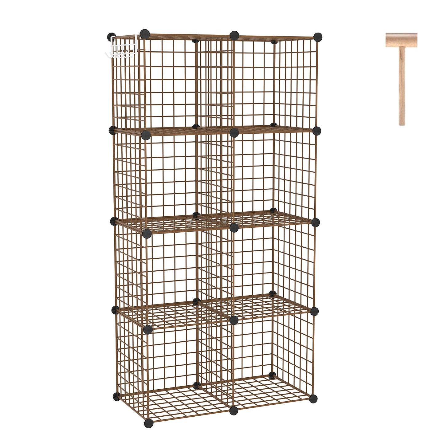 C&AHOME Wire Cube Storage, 8 - Cube Organizer Metal C Grids, Modular Shelves Units, Closet Organizer, Ideal for Home, Office, Living Room, 24.8" L x 12.4" W x 48.4" H, Brown UWCS3008R