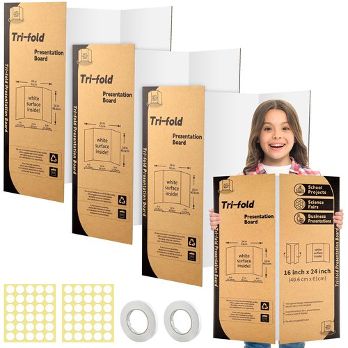 3 Pack Trifold Poster Board 24 X 16 Inch, IKAYAS White Poster Boards, Science Fair Display Boards Posterboard Foamboard for Mounting, Prints, Art, Display, Projects Classroom Supplies