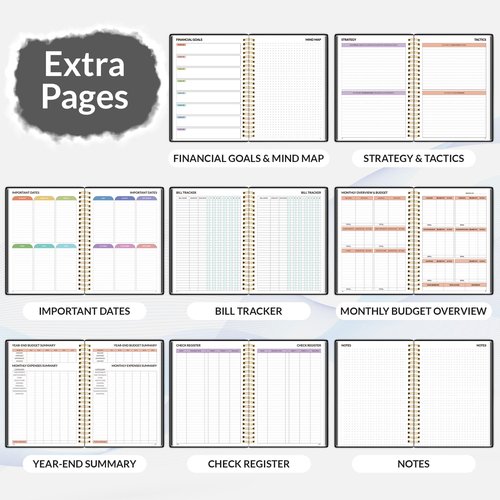 SUNEE Budget Planner - Monthly Budget Book with Expense Tracker Notebook, Undated 12 Month Bill Organizer & Finance Planner to Manage Your Money, A5(6.4" x 8.3") Account Book with Colorful Tab, Black
