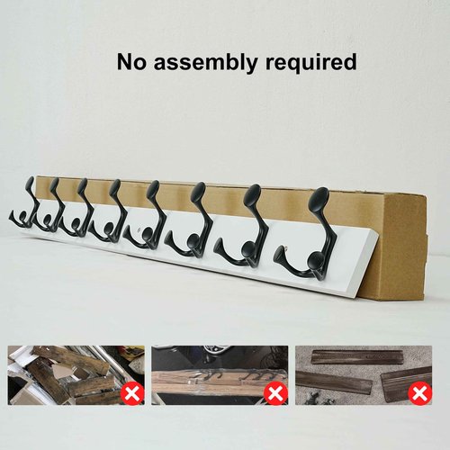 SKOLOO 43-Inch White Wood Coat Rack Wall Mount with 8 Triple Hooks - Ideal for Family Entrances, Classrooms, and Pet Supplies Storage - Perfect Coat Hooks for Wall, Pack of 2