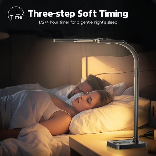 sandiea LED Desk Lamp for Home Office, 24W Bright Foldable Desk Lamp with Base,25 Lighting Modes Eye-Caring Desk Light Adjustable Gooseneck Lamp for Drafting Reading Study(B)
