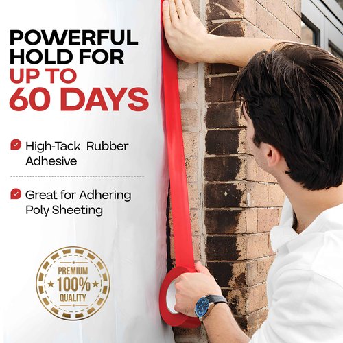 IDL Packaging 2" x 60 Yards Red Stucco Tape, 6 Rolls, Heavy-Duty - 60 Days Long-Lasting Bond - Removes with No Trace - UV Resistant, Waterproof - Great for Masking Jobs, Stucco, or Plastering