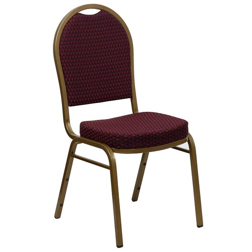 Flash Furniture HERCULES Series Dome Back Stacking Banquet Chair in Burgundy Patterned Fabric - Gold Frame