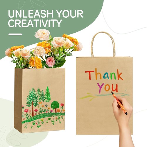 ECOEXTRA Brown Paper Gift Bags - 100 Pcs Medium Kraft Bags with Handles | 8x4.5x10.8 Inch for Parties & Retail
