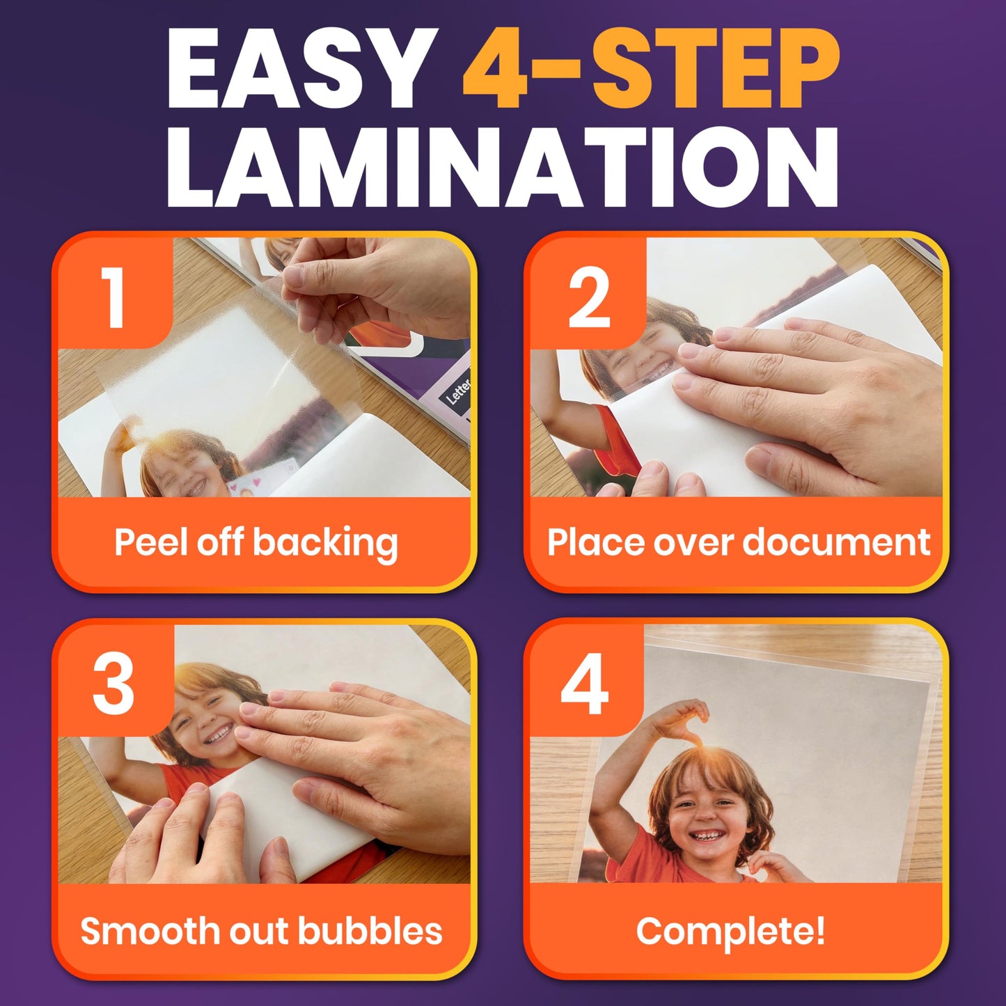 VIOLETTO Self-Adhesive Laminating Sheets, 8.7 x 12.2 in, 3mil, Letter, 100 Pk
