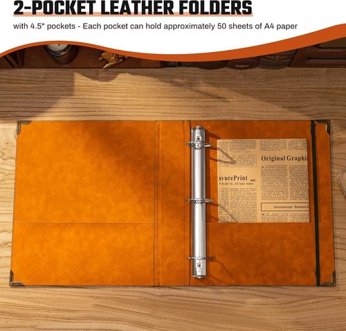 Ovesmusl Leather D-Ring Binder - 1.5 Inch Holds 400 Sheets | Fits 8.5"x11" Letter Size Paper, Green Tree