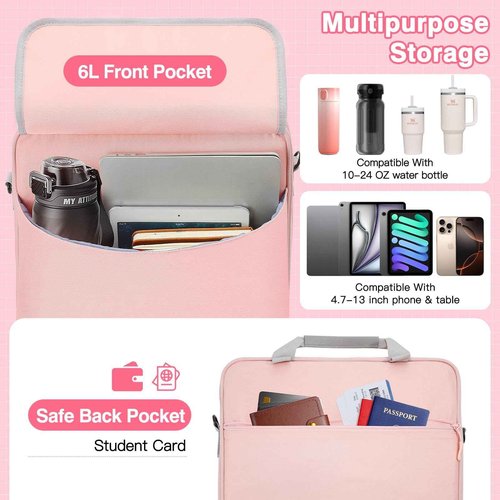 MoKo Zipper Binder Bag, 2 Inch 3 Ring Zipper Binder with Detachable Backpack Strap + Shoulder Strap, 500 Sheets Capacity, Multi-Pocket School Bag Fits 13'' Tablets, 14'' Laptops, Books, Pink