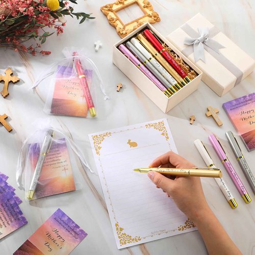 Tellingyou 100 Sets Mother's Day Church Gifts Bulk Included Happy Mother's Day Pens Inspirational Religious Cards Bible Verse Cards and Organza Bags for Women Church Members Christian Gift, 5 Colors
