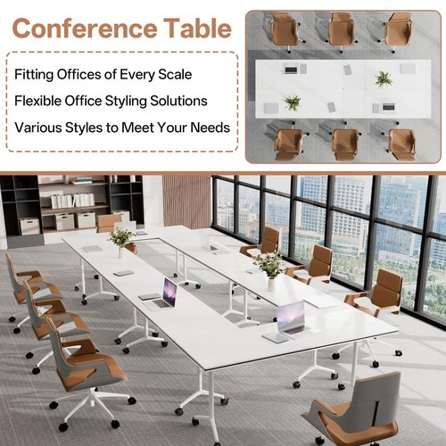 Conference Table, Folding Conference Tables for 2-20 People, Modern Conference Room Table with Wheels, Super Sturdy Large Rectangle Mobile Meeting Seminar Tables for Office (8PCS 47.2in)