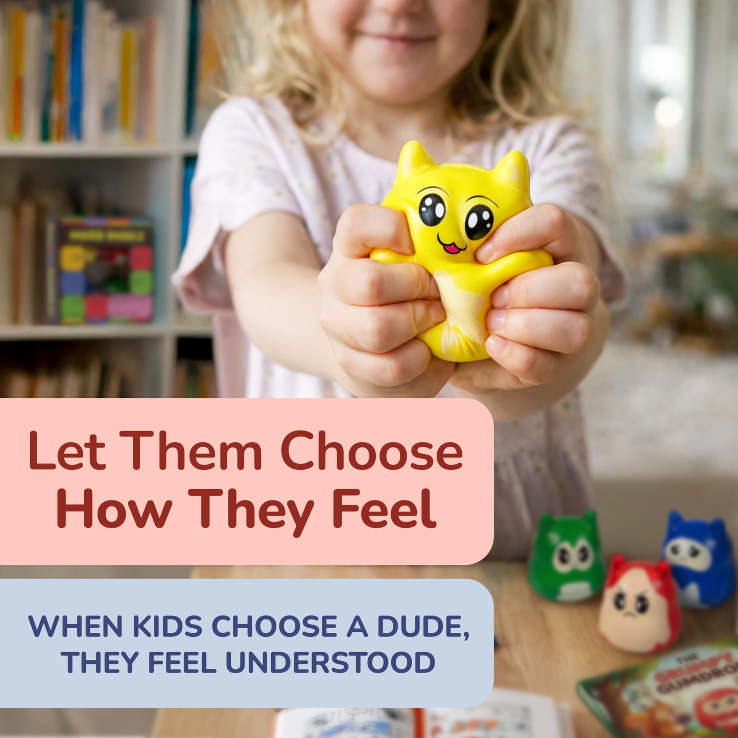 Mood Dudes - Emotions & Feelings Play Therapy Toys for Kids Age 3+ – Calming Corner Items & Calm Down Corner Supplies, Emotional Regulation Tools for Kids (Happy, Sad, Angry, Afraid)