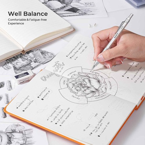Nicpro 45PCS Black & Silver Metal Mechanical Pencil Set in Leather Case, Art Drafting Pencil 0.5, 0.7, 0.9 mm, 2mm Lead Holders for Sketching Drawing With 27 Tube (6B 4B 2B HB 2H 4H Colors)Lead Refill