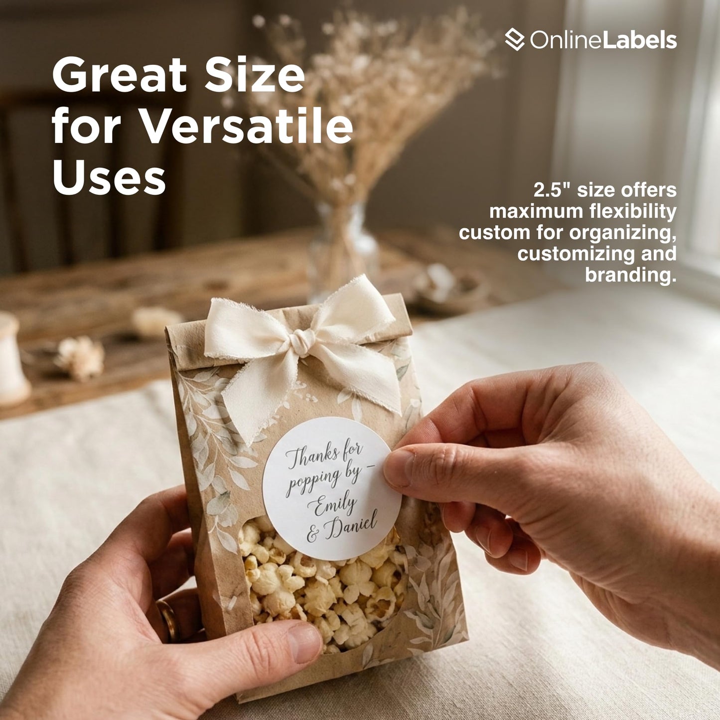 2.5" Round Labels - Permanent Adhesive, White Matte - Great for Candle and Jar Lids, Products, Favor Labels - Pack of 1,200 Circle Stickers, 100 Sheets - Inkjet/Laser Printers, OL350WX, OnlineLabels