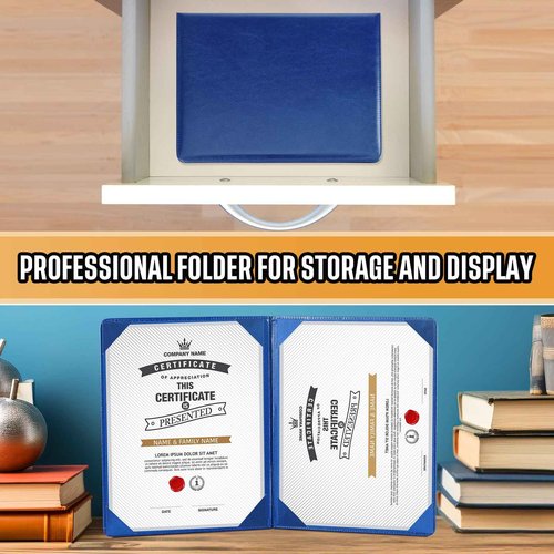 Tenare 10 Pcs Leather Certificate Holder 8.5 x 11 Inch PU Black Red Blue Purple Phd Bachelor Master Diploma Cover Professional Award Folder for Official Graduation Competition Contest Charity (Blue)