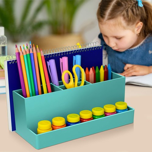 Acrimet Desktop Organizer - Multi Organizer Caddy Holder for Office, Home and School use (Plastic) (Solid Green Color)