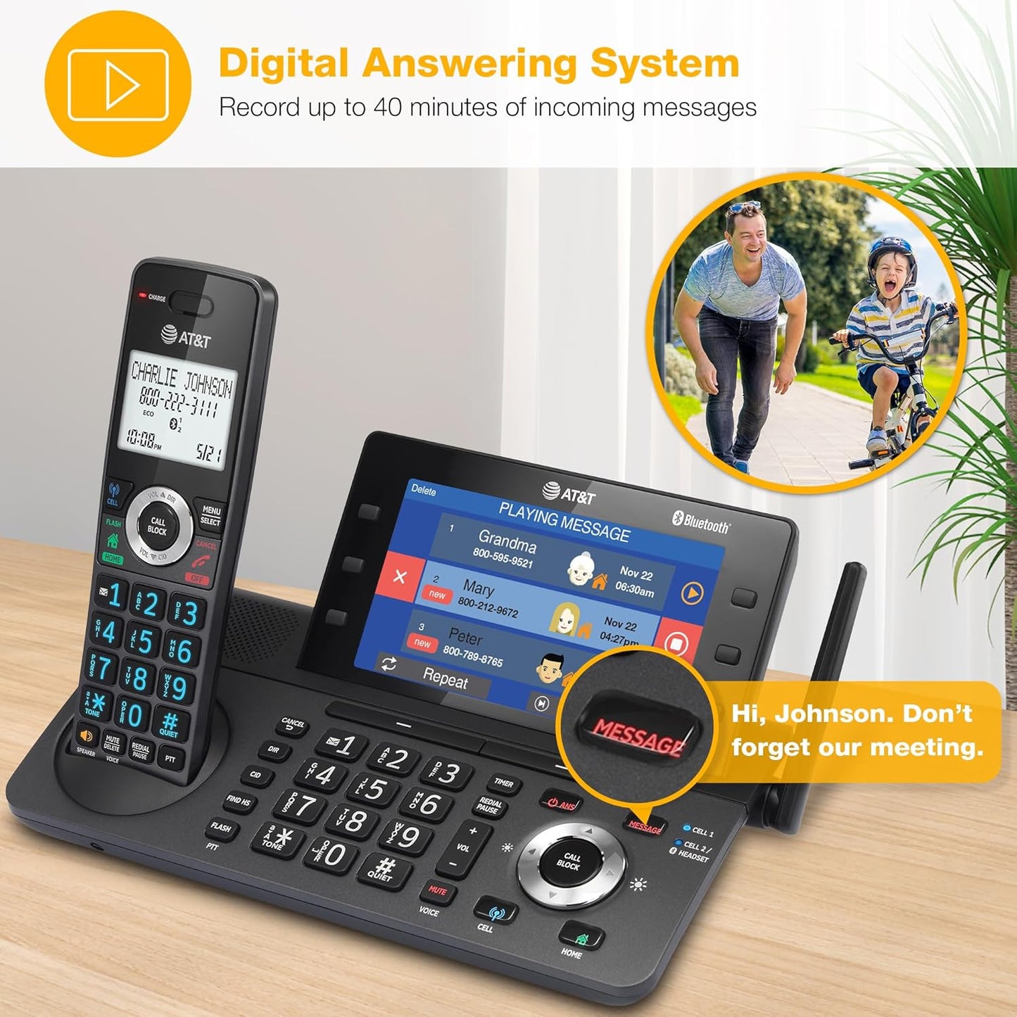 AT&T Cordless Home & Business Phone - 4-Handset DECT 6.0 with Answering Machine & Bluetooth | 5" Color Display