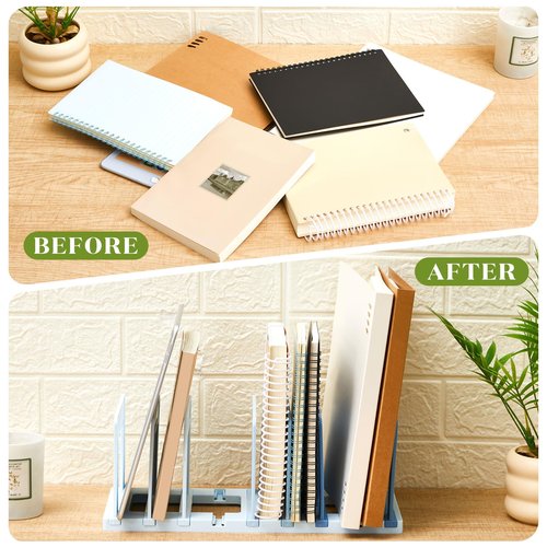 Suzile 2 Pack Adjustable Vertical File Organizer for Desk, 6 Compartments Plastic Folder Sorter with Expandable Divider, Upright File Holder for Books Magazines Office Supplies(Gradient Blue Green)