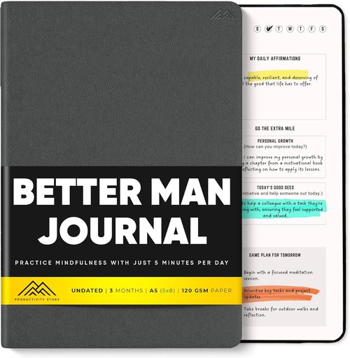 Better Man Journal | Gratitude & Reflection Journal for Mindfulness - 5-Minute Guided Self-Care Journal