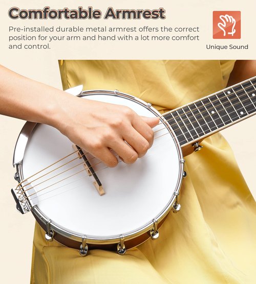 Vangoa 6 String Banjo Guitar 26 Inch, Portable Travel Banjitar Mini Banjo Beginner Kit with Arm Rest, for Teens, Adults Starter