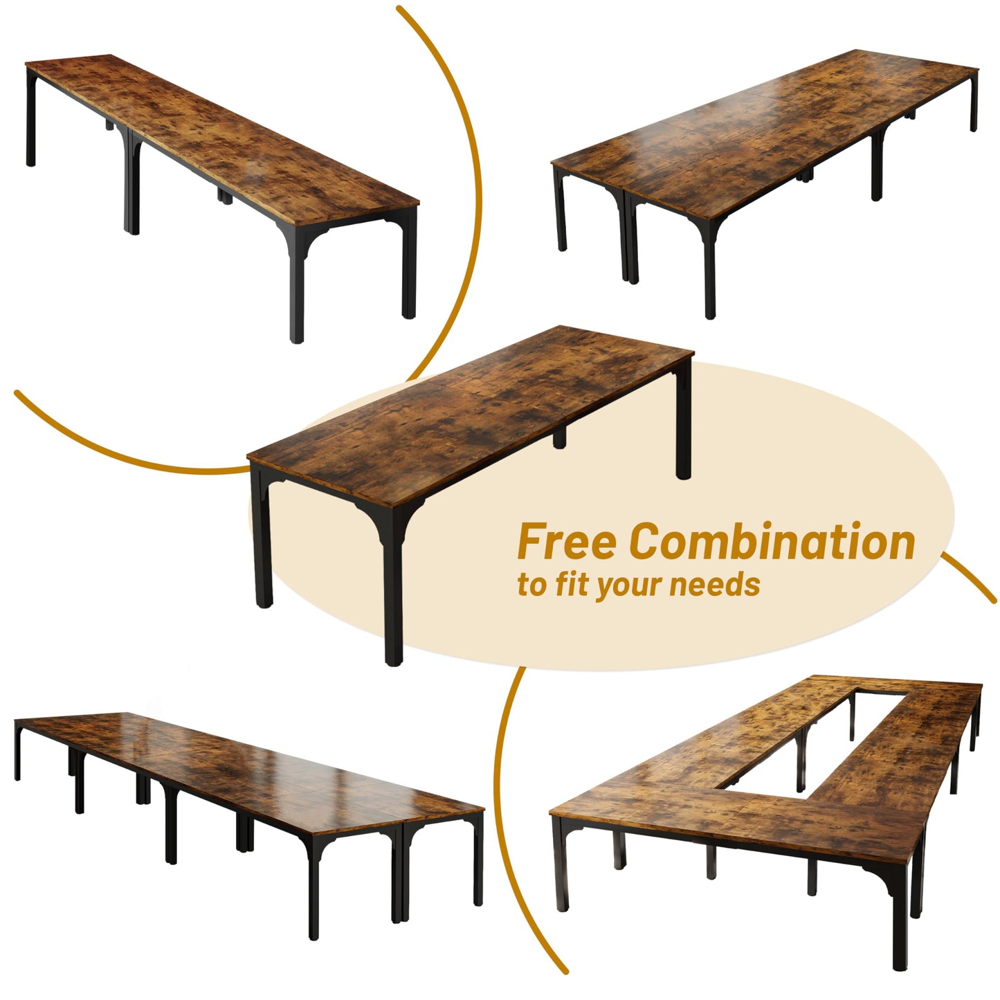Trggivs 6.56 FT Conference Table, Super Sturdy Large Rectangle Meeting Seminar Table for 8 Person, Long Business Tables (Brown, 1PC)
