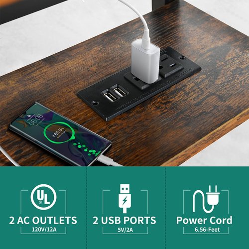 YITAHOME Height Adjustable Table with Charging Station, Portable Desk with Wheels, Small Standing Rolling Computer Desk with Tiltable Tabletop and Storage Bag, Brown