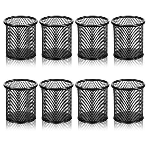 FdcZeyxior 8 Pack Pen Holder for Desk, Black Metal Mesh Pencil Holders Small Trash Can Desktop Pen Holder Desk Accessories & Workspace Organizers for Home, Office, 3.8’’ Tall