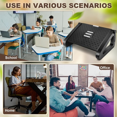 Beeveer 2 Pcs Foot Rest for Under Desk at Work, Ergonomic 6 Heights Adjustable Footrest with Massage Roller, Chair Footrest for Leg Rests for Office and Home Pressure Relief(Black)
