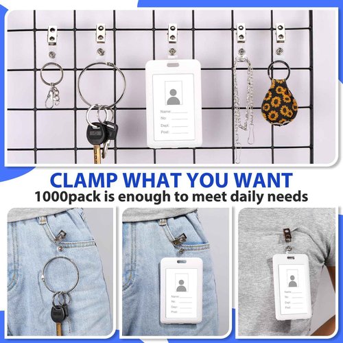 Seajan 600 Pcs Metal Badge Clips Bulk Double Hole Name Tag Clips with Clear PVC Straps Alligator ID Strap Clips for ID Cards Holders Office School Supplies