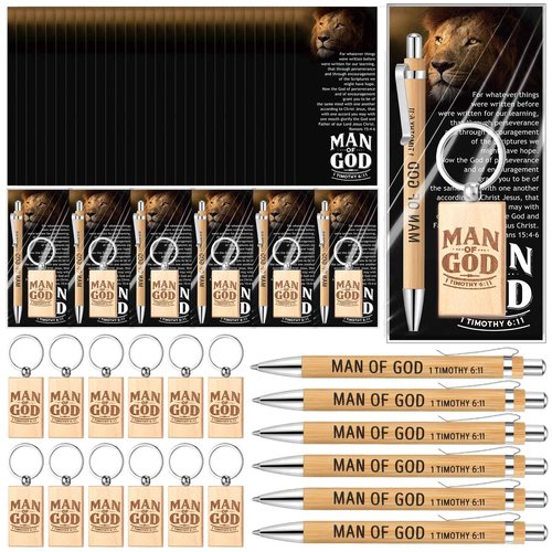 Landical 40 Sets Father Day Man of God Gifts for Men Christian Baptism Gifts, 40 God Keychains 40 Bible Verse Ballpoint Pens 40 Cards Pastor Appreciation Favors for Church Father's Day Supplies