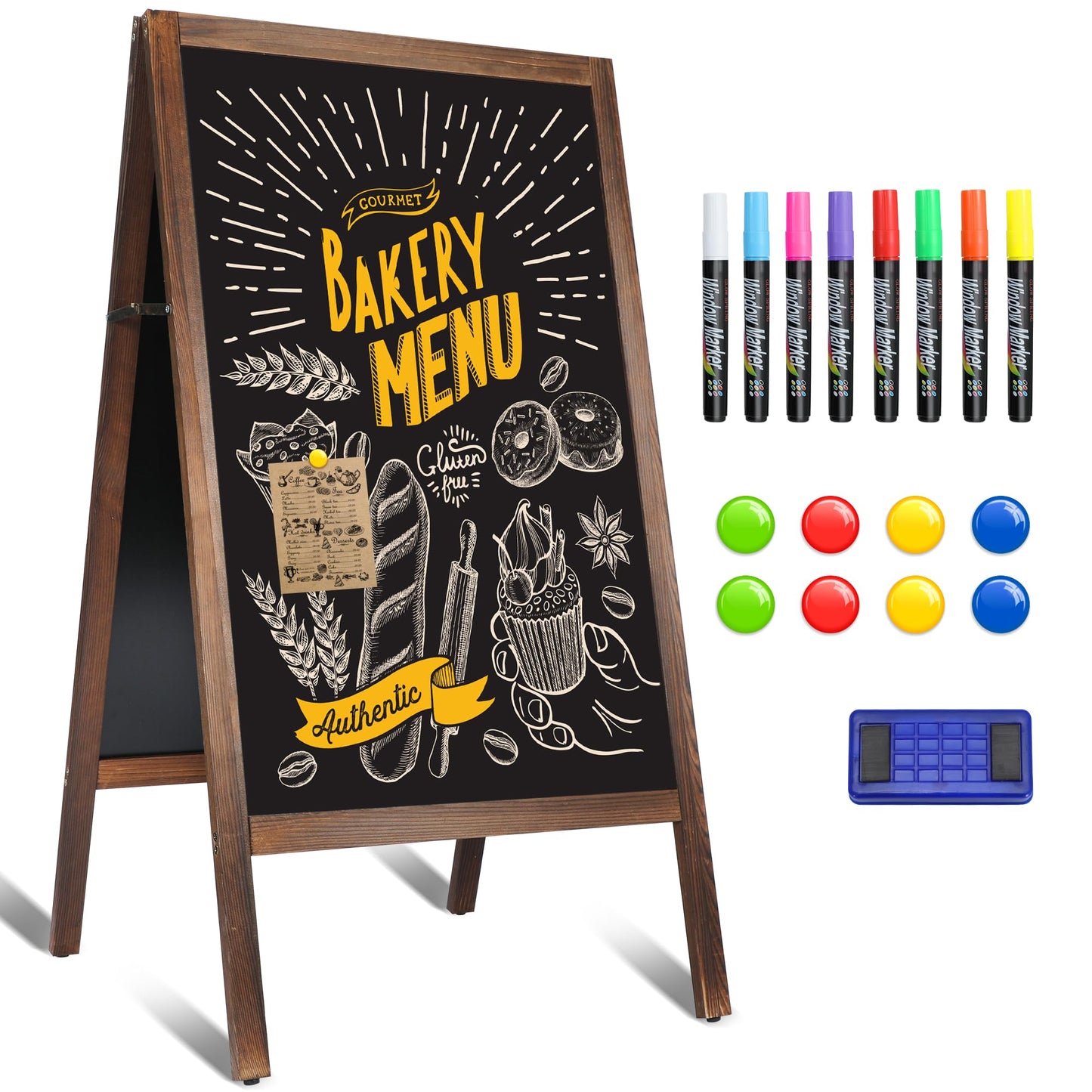 A Frame Chalkboard Sign, 40" x 20" Extra Large Wooden A-Frame Sign Board with Chalk Marker, Double-Sided Magnetic Sidewalk Chalkboard Easel Display for Restaurant, Business, Wedding