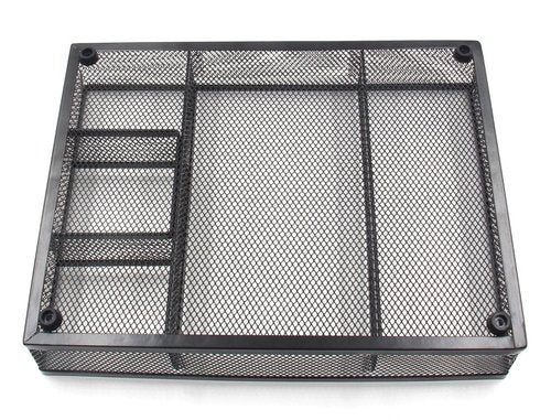 EasyAPG Desk Drawer Organizer with 5 Compartments, Metal Mesh Storage Tray with Anti-Slip Pads for Office, Kitchen, Bathroom - Black