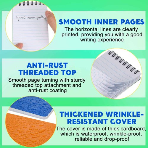 60 Pack Spiral Memo Pads 3 x 5 Inch Spiral Journal Lined Wirebound College Ruled Notebook Solid Colors, 75 Sheets/pad, Notebook for School Travel Office Business Supplies