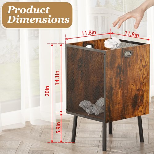Yuyetuyo 8.5 Gallon Retro Wooden Trash Can with Metal Mesh – Large Wastebasket with Handles & Legs | Under Desk Trash Can for Office or Home | Breathable Garbage Can | Stylish Office Waste Basket