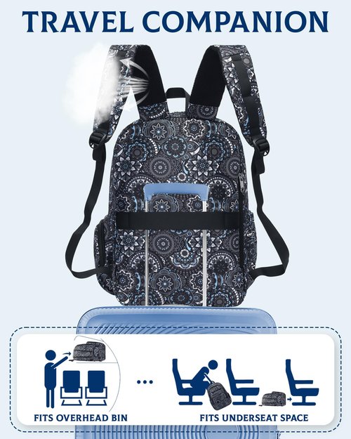 FOKDUVB Large Backpack for Women Backpack with Lots of Pockets for Travel Work School Bookbag with Laptop Compartment for High School College Girls Mochilas Morrales para Mujer (Black/Gray, Paisley)