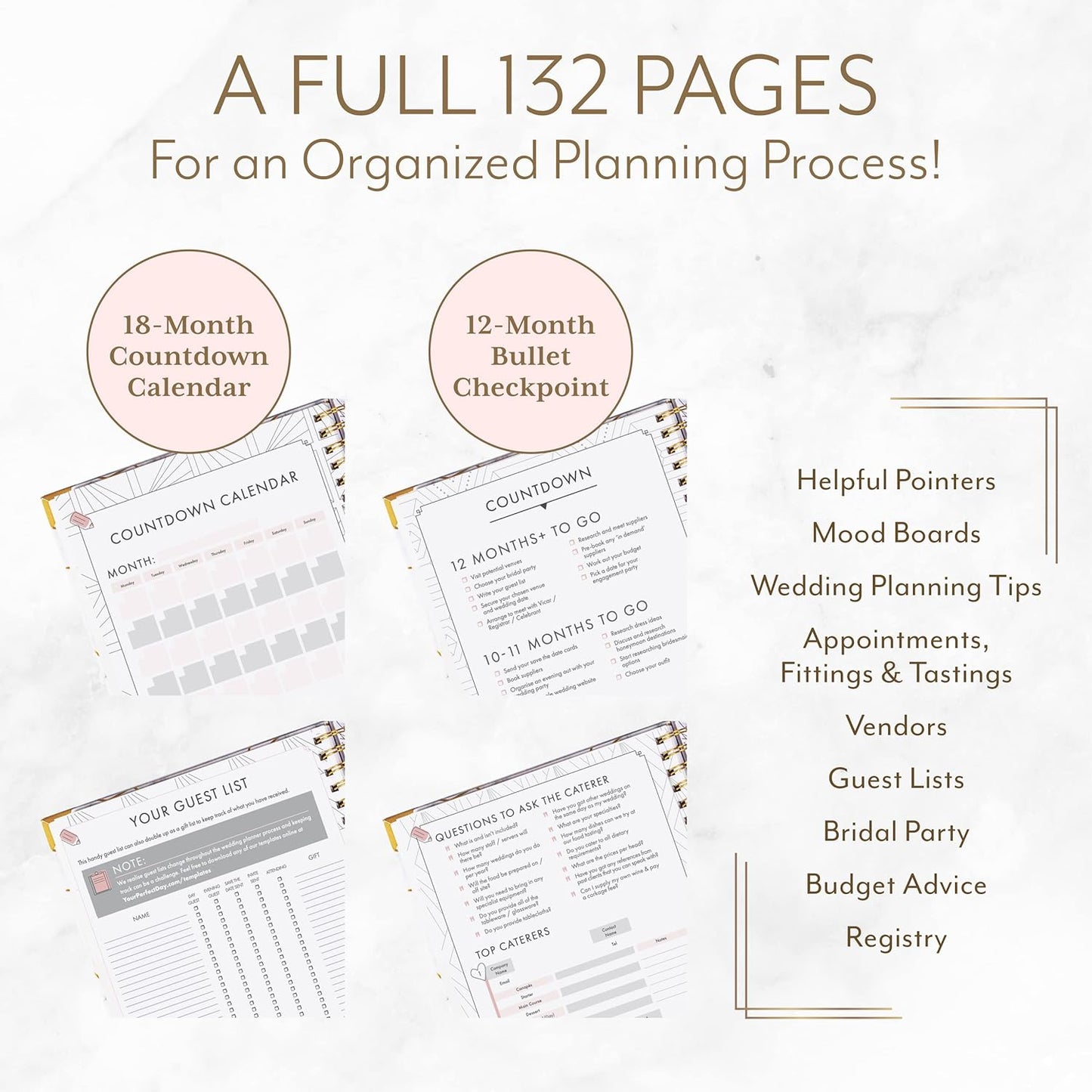 Skiennix Wedding Planner Book - Ultimate Bridal Organizer with Countdown Calendar | Marbled Design