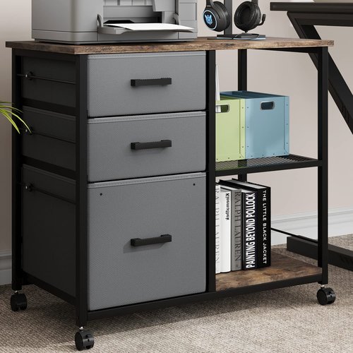 Alkmaar 3-Drawer Lateral File Cabinet, Mobile, Rustic Grey, Fits A4/Letter Size, Wheeled, 25.3 lbs, 29.5" W x 15.7" D x 24.3" H, Home Office