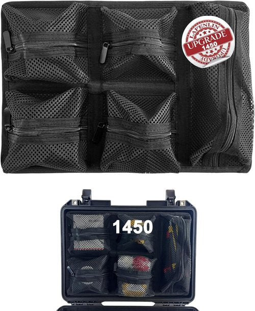 LAFENLIN Lid Organizer for Pelican 1450 Case - 5-Pocket Thick Mesh for Photographers & Divers, No Tools Needed