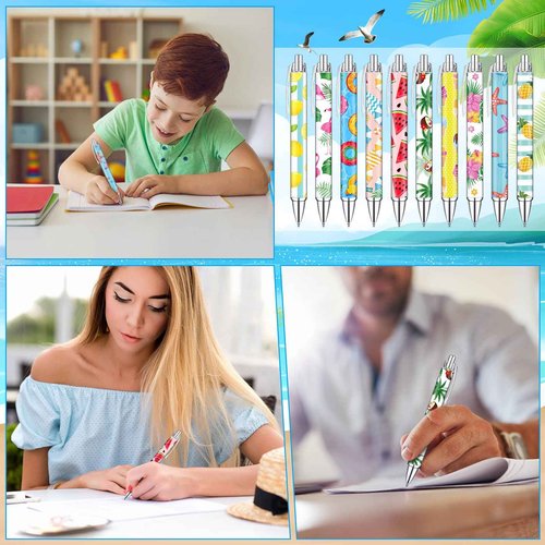 Sinload 100 Pcs Summer Hawaiian Gel Ink Pens Bulk Black Ink Cute Retractable Gel Pens Summer Pens for swimming pool Office School Home Party Decorations Gifts Supplies