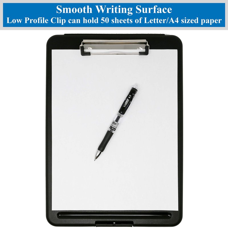 Think2Master Black Plastic Storage Clipboard. | 25% Heavier & 25% Sturdier| Heavy Duty and Won’t Flex or Bend Like Other Brands (Compare The Weight). Storage Compartment Holds 150 Letter Sized Paper.