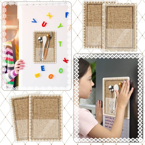 Amylove 6 Pcs Burlap Magnetic Storage Pocket Classroom Magnetic Pockets for Whiteboard Magnetic File Marker Holder Dry Erase Board Magnetic Locker Organizer for Refrigerator Bulletin Board Supply