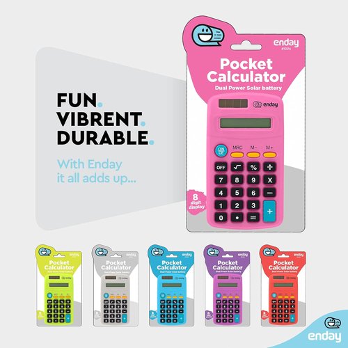 Enday Solar & Battery Operated Calculator - Large Display, Four Functions | Available in Multiple Colors