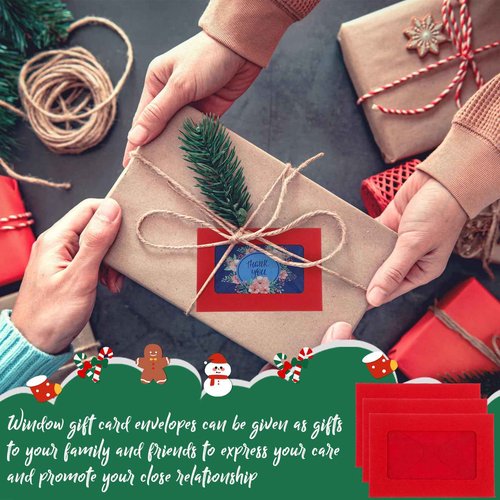 Cholemy 400 Pcs Red Gift Card Envelopes Christmas Card Envelopes with Window 4.1 x 2.8 Invitation Credit Sleeves for Money Cash Business Thanksgiving Wedding Party Greeting Supplies Decoration