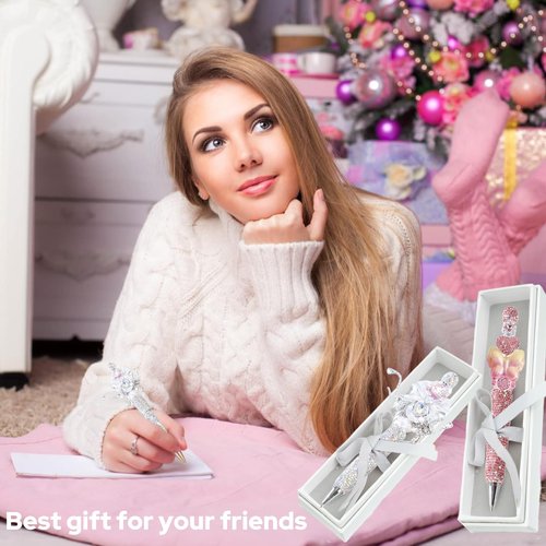 Liplustoyi 10Pcs Glitter Beadable Pen Full Rhinestone Fancy Pens for Beads Cute Journalling Diamond Pens for Women Fun Bling Ballpoint Pens Tween Girls Gifts Trendy Stuff (Multicolor)
