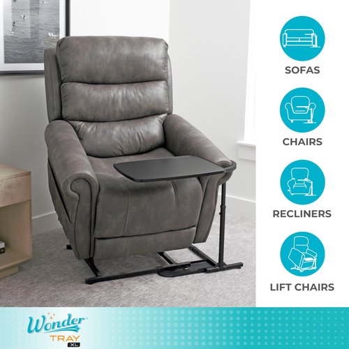 Stander Wonder Tray, Adjustable Swivel Table, Extra-Large Computer Stand, Couch Desk & Gaming Bench, TV-Trays for Eating on Couches, Chairs, Recliners with Laptop Wedges and Cup Holder, XL, Black
