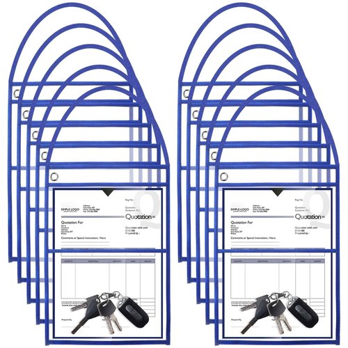 Epakh 30 Pack Shop Ticket Holders 9 x 12 Inch Work Order Plastic Sleeves Job Ticket Holders Dry Erase Repair Order Sleeves with Hanging Strap, Both Sides Clear(Blue)