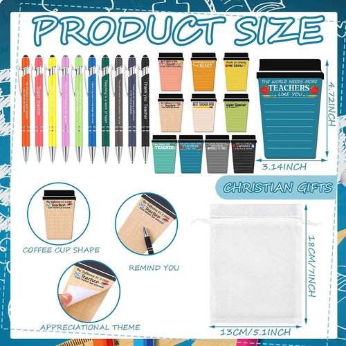 Kosiz 90 Pcs Christmas Teacher Gifts from Students Teacher Coffee Cup Notepad with Pen Appreciation Sticky Notes Bulk Thank You Gifts for Christmas New Year School Office Classroom Supplies