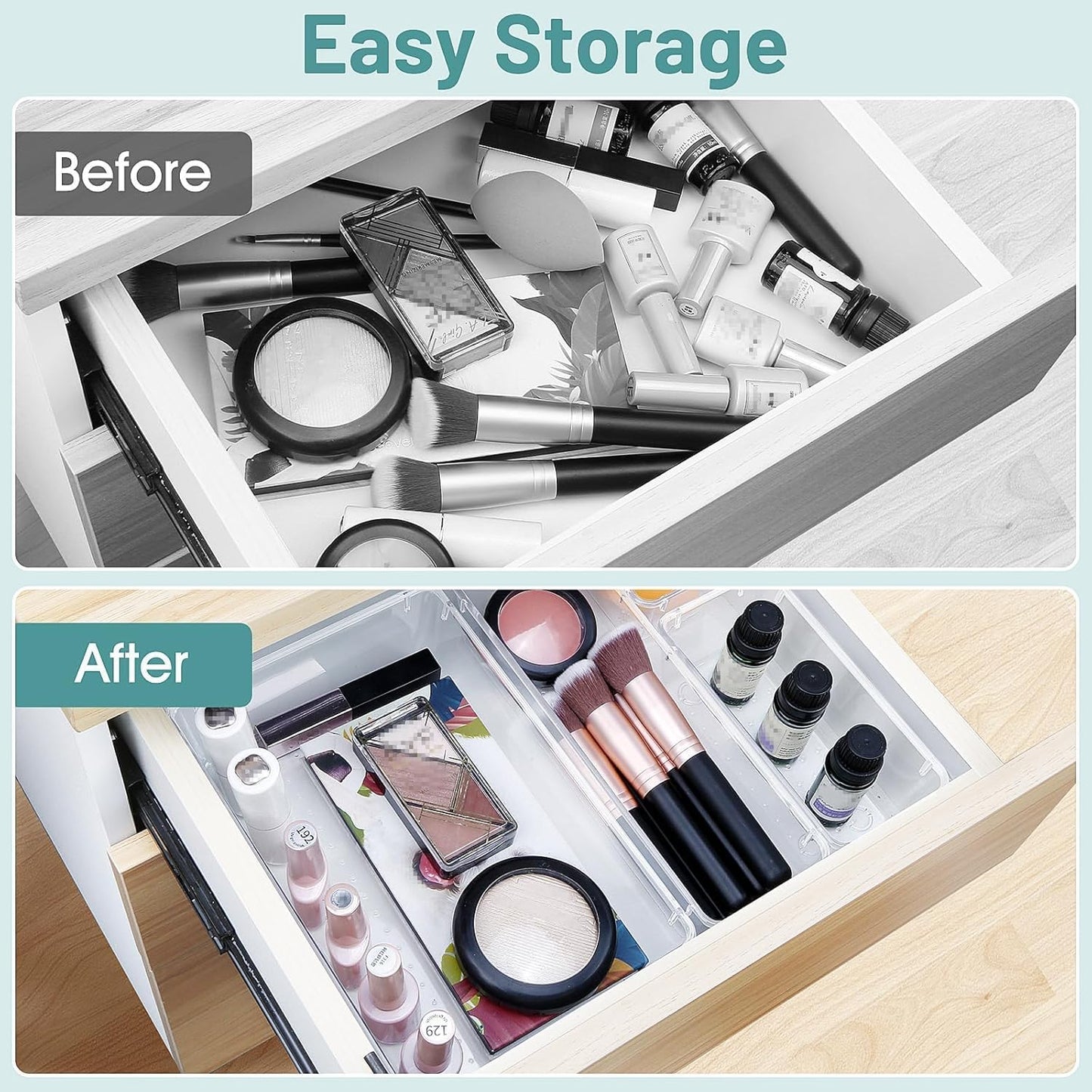 WOWBOX Clear Plastic Drawer Organizer Set - 25 PCS with 4 Sizes for Makeup, Jewelry & Gadgets | Versatile Storage Bins for Home & Office