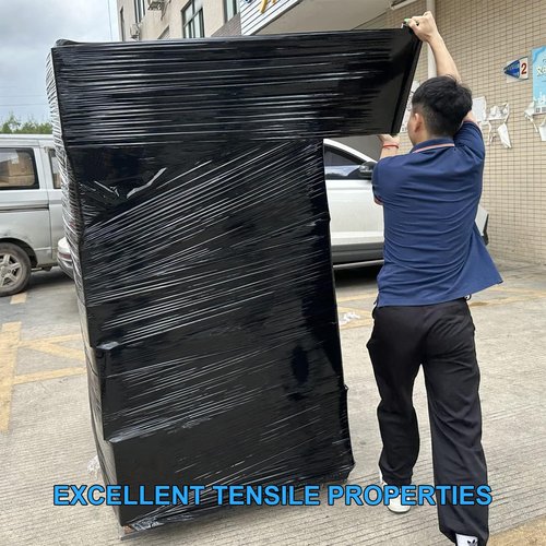Black Pallet Wrap Stretch Film:4 Pack Moving Wrapping Plastic Roll with 2 Handles,18" Strength up to 800%,80 Gauge Thick Shrink Wrap Roll for Pallet Packaging,Transportation,Stability and Protection