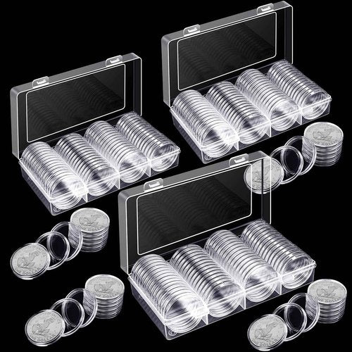 Silver Dollar Coin Case Holder for Collectors 40.6mm Silver Bar Plastic Round Coin Capsules Covers with Storage Organizer Box for Silver Bar Coin Collection Supplies (300)