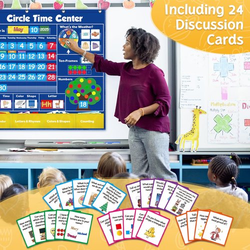 Skillify Circle Time Learning Center Pocket Chart Classroom Calendar for Kids, Weather Chart Counting Alphabet Ten Frame Color, Kindergarten Preschool Classroom Must Haves Pre K Learning Activities